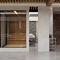 Modern SPA Sauna Room with Massage Tables Stone Walls and Wooden Panels