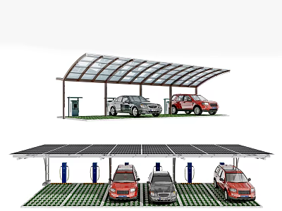 Car Canopy With Solar Panels Charging Stations And Parking Cars 3d model