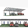 Car Canopy With Solar Panels Charging Stations And Parking Cars