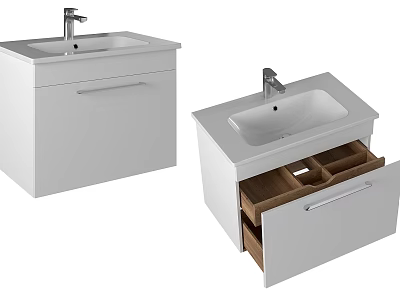 White Bathroom Vanity With Open Drawer And Storage Compartments Interior Design 3d model