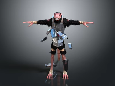 Game Movie Character Black Feathered Red Head With Outstretched Arms Armored Attire And Clawed Feet 3d model