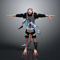 Game Movie Character Black Feathered Red Head With Outstretched Arms Armored Attire And Clawed Feet