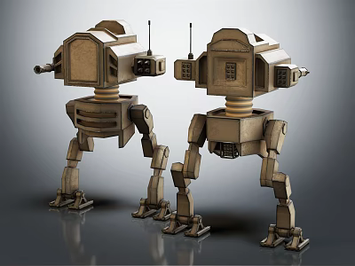 Two Mechanical Robot Characters With Multi Legged Structure And Metallic Design 3d model