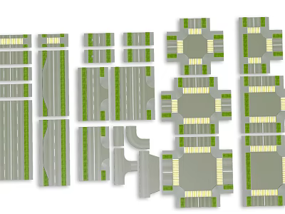 Municipal Roads Various Layout Components With Traffic Lanes Green Belts And Pavement 3d model