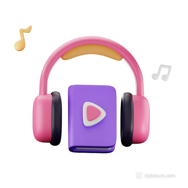 Pink Over Ear Headphones With Purple Music Player And Play Button Design Featuring Music Notes 3d model 