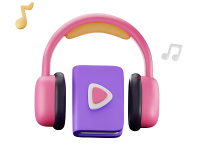 Pink Over Ear Headphones With Purple Music Player And Play Button Design Featuring Music Notes 3d model