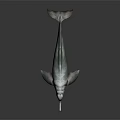 Green Dolphin-like Marine Creature with Long Snout and Streamlined Body on Dark Reflective Surface