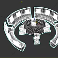 Modern Circular Seating Furniture With Purple Cushioned Seats And Central Table