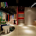 CAPAROL Specialty Store With Colorful Stripes Red Black Walls White Sculpture And Modern Design