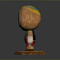 Smiling Round Head Wooden Character With Red Pants Yellow Straps Base