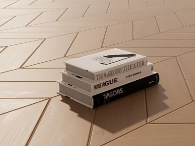 Stack of Books and Magazines on Geometric Pattern Wooden Floor 3d model