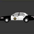 Black And White Police Car With Blue Red Emergency Lights And Badge