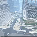Modern Office Buildings With Glass Curtain Walls In City Skyline By Waterfront
