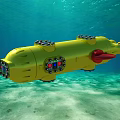 Yellow Submersible Vehicle Exploring Underwater Blue Ocean Sandy Seabed