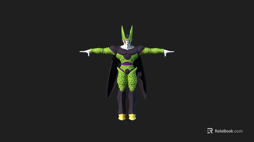 Character Creature With Green Spotted Skin Horns Black Cloak Yellow Boots And Purple Waist Design 3d model 