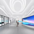 Modern Shopping Mall Lobby With Large Digital Screen Display Counters Spacious Interior And Contemporary Lighting