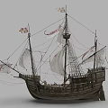 Vintage Sailing Ship Model With Multiple Masts White Sails Decorative Flags And Wooden Structure 3d model