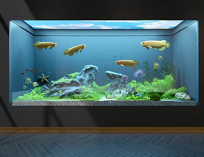 Large Tropical Fish Aquarium With Aquatic Plants Rock Decorations And Clear Water 3d model