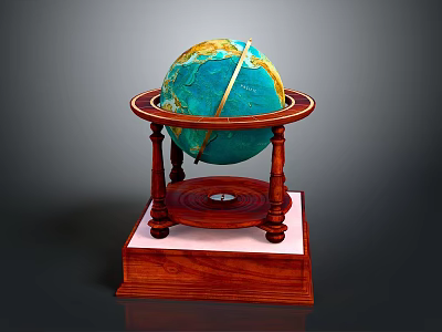 Decorative Globe Ornament Decoration Set With Wooden Stand And Elegant Base For Home Decor 3d model