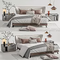 Modern Double Bed Interior With Bedside Tables Lamps Decorative Pillows Knit Blanket And Area Rug