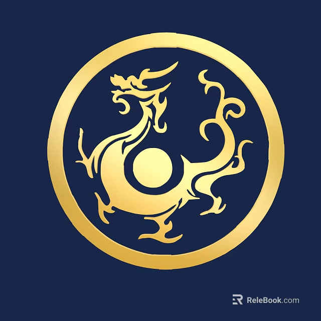 Golden Dragon Carved Artwork In Circular Frame With Dark Blue Background 3d model 