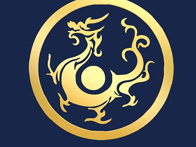 Golden Dragon Carved Artwork In Circular Frame With Dark Blue Background 3d model
