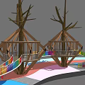 Outdoor Treehouses with Tree Trunks Colorful Spiral Slides Platforms and Playground Areas
