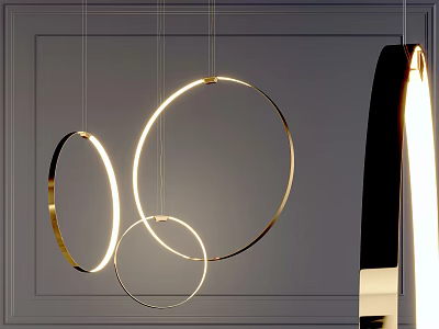 Modern Circular Gold Chandeliers in Various Sizes for Minimalist Interior Design 3d model