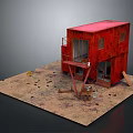 Red Container Building Structure With Sandy Ground Ladder And Platform