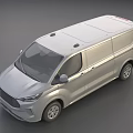 Modern Silver Utility Van With Roof Racks And Front Grille Design Features