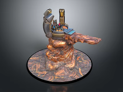 Sci fi Mechanical Structure With Rock Base Platform And Detailed Equipment Components 3d model