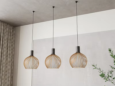 Three Modern Pendant Lights With Woven Design Hanging In Interior Space 3d model
