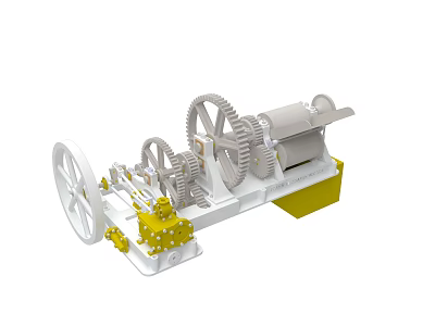 Industrial Mechanical Equipment With Multiple Gears Rotating Wheels And Yellow Components 3d model