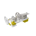 Industrial Mechanical Equipment With Multiple Gears Rotating Wheels And Yellow Components