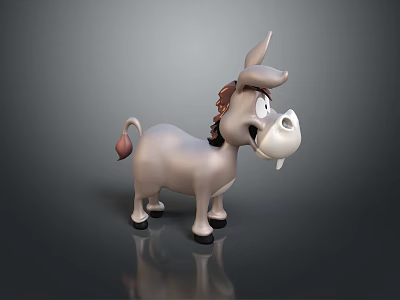 Cute Cartoon Donkey Toy Figure With Brown Mane And White Body 3d model