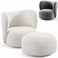 Modern Single Sofa With Curved Back Light Gray Upholstered Fabric And Ottoman 3d model