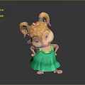 Cute Animated Squirrel Character Girl With Blonde Pigtails Green Dress And Big Eyes