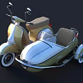 Vintage Golden Motorcycle With Silver Sidecar Brown Seats And Classic Retro Design