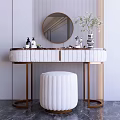Modern Dressing Table With Round Mirror Upholstered Stool And Decorative Elements 3d model
