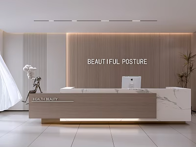 Elegant Modern Reception Desk with Marble Countertop Beautiful Posture Signage and Bright Minimalist Decor 3d model