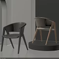 Modern Accent Chairs Dark Brown Light Gray Upholstered with Wooden Legs in Minimalist Interior