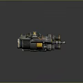 Sci Fi Mechanical Weapon With Yellow Black Metal Gears Pipes And Heat Sink Design