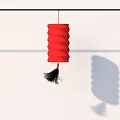 Traditional Red Decorative Lantern Hanging On Black Pole With Black Tassel Against White Background