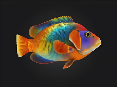 Colorful Tropical Fish With Vibrant Scales Isolated On Black Background 3d model