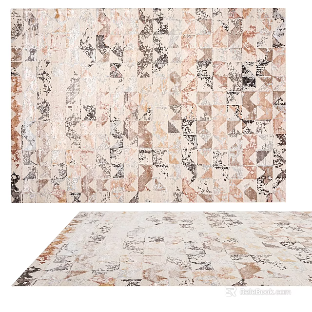 Modern Square Area Rug With Beige Brown Geometric Patchwork Textured Design 3d model