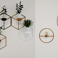 Geometric Wall Decor With Metal Frame Planters Green Plants And Circular Ornaments