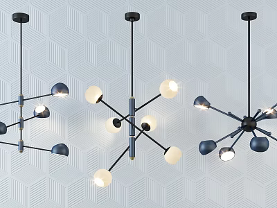 Modern Multi Arm Chandeliers With Spherical Bulbs And Black Metal Frames 3d model