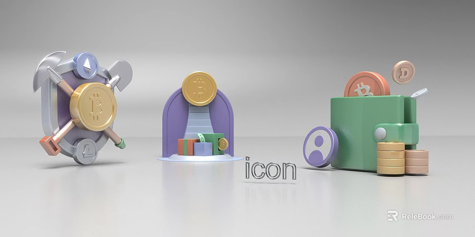 Billboard Featuring Crypto Currency Icons Including Bitcoin Ethereum Dollar Sign Coins Piggy Bank And User 3d model 