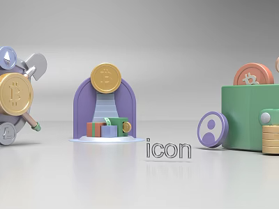 Billboard Featuring Crypto Currency Icons Including Bitcoin Ethereum Dollar Sign Coins Piggy Bank And User 3d model