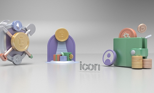 Icon financial icon cartoon money currency element small icon pattern product technology ornaments 3d model